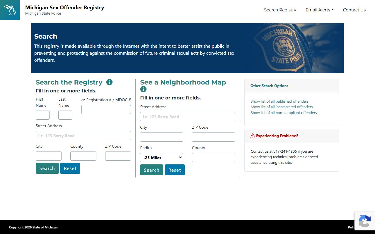 Michigan Sex Offender Registry search for Ogemaw County charge records