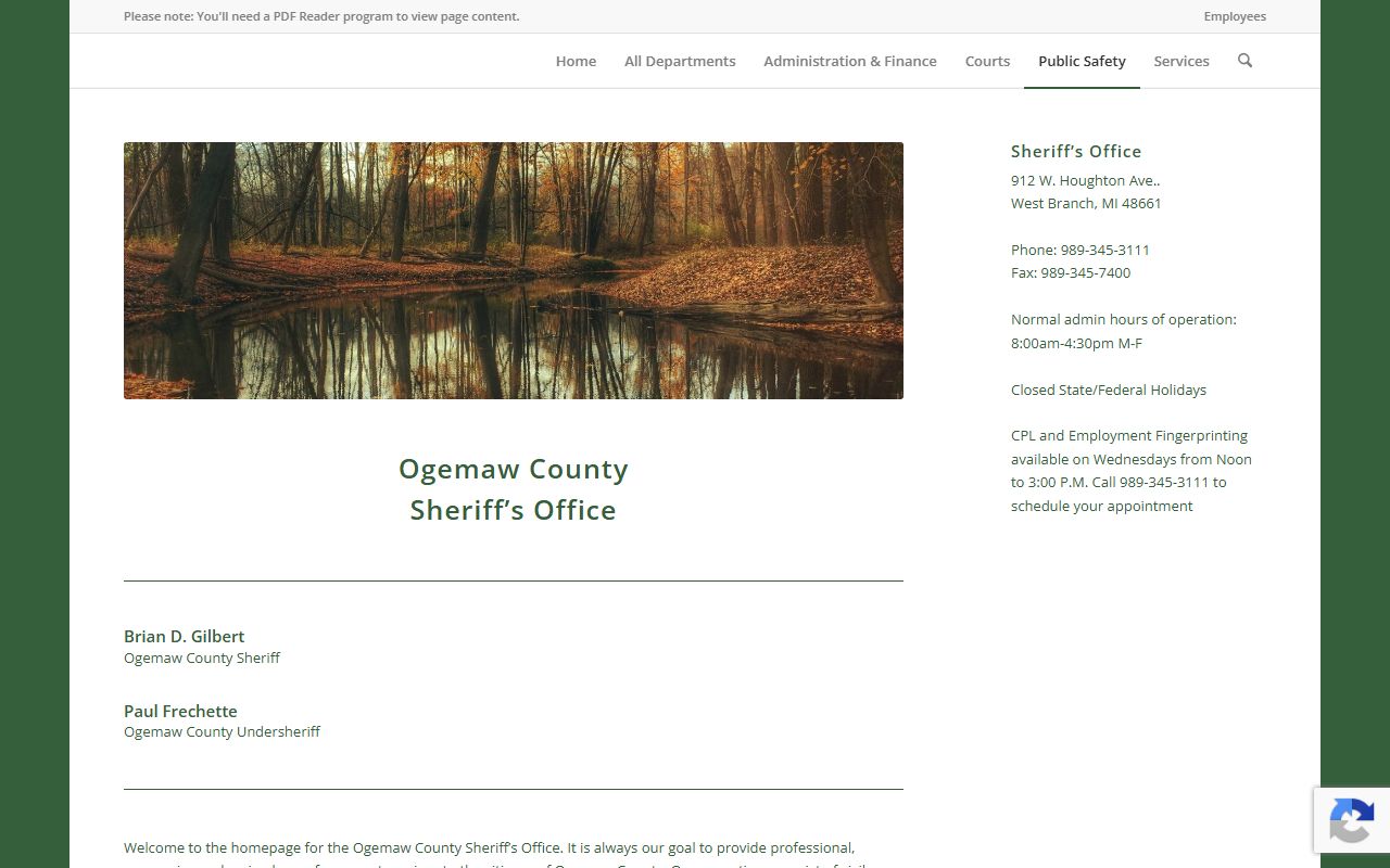 Ogemaw County Sheriff page for arrest records and booking information