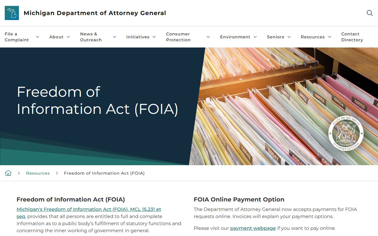 Michigan Attorney General FOIA page for Ogemaw County arrest records