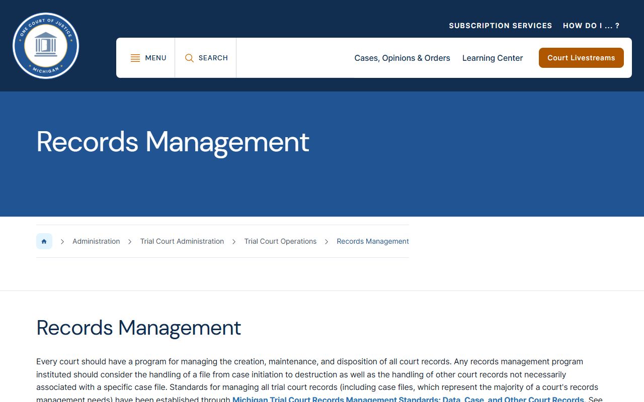 Michigan trial court records management page for Ogemaw County court records