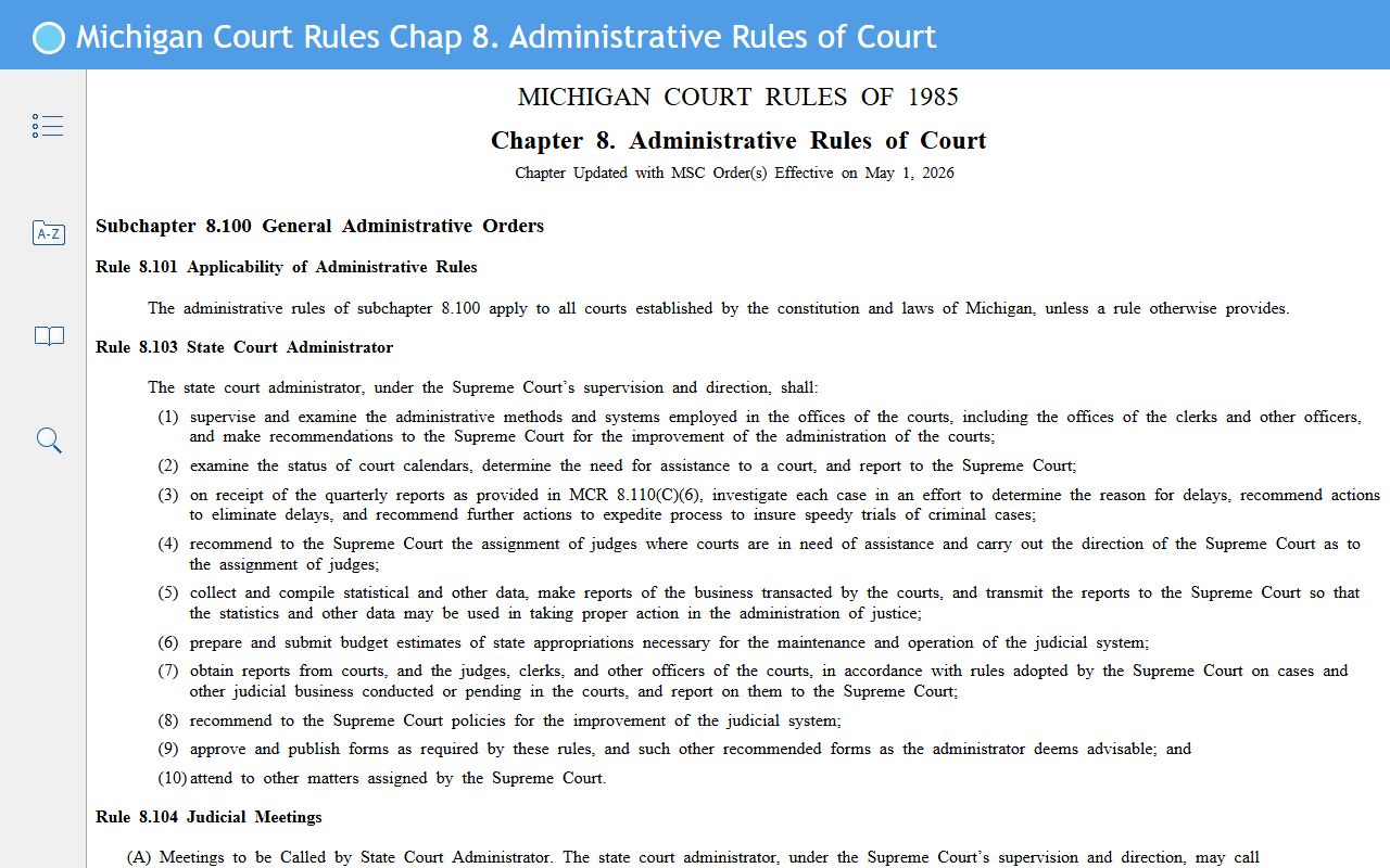 Michigan Court Rule chapter 8 governing Ogemaw County court records