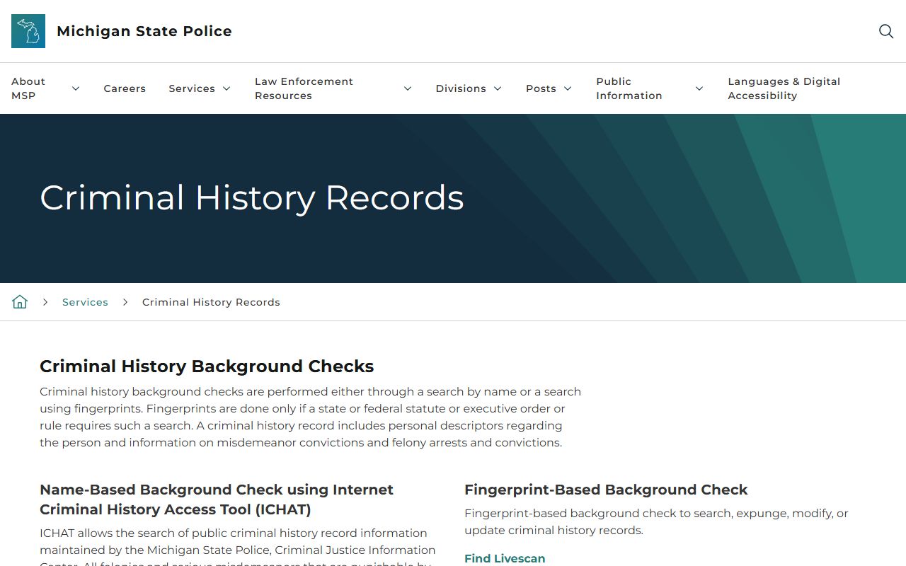Michigan State Police criminal history page for Ogemaw County criminal court records