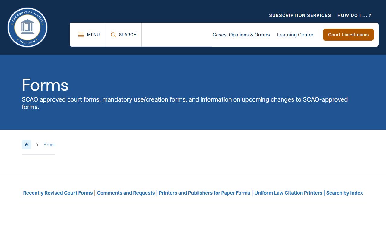 Michigan SCAO court forms page used for Ogemaw County Circuit Court filings