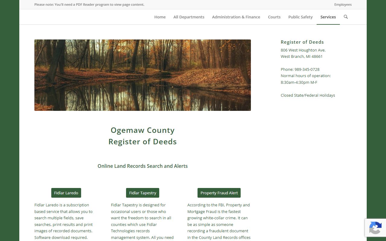 Ogemaw County land records and Register of Deeds search tools in West Branch