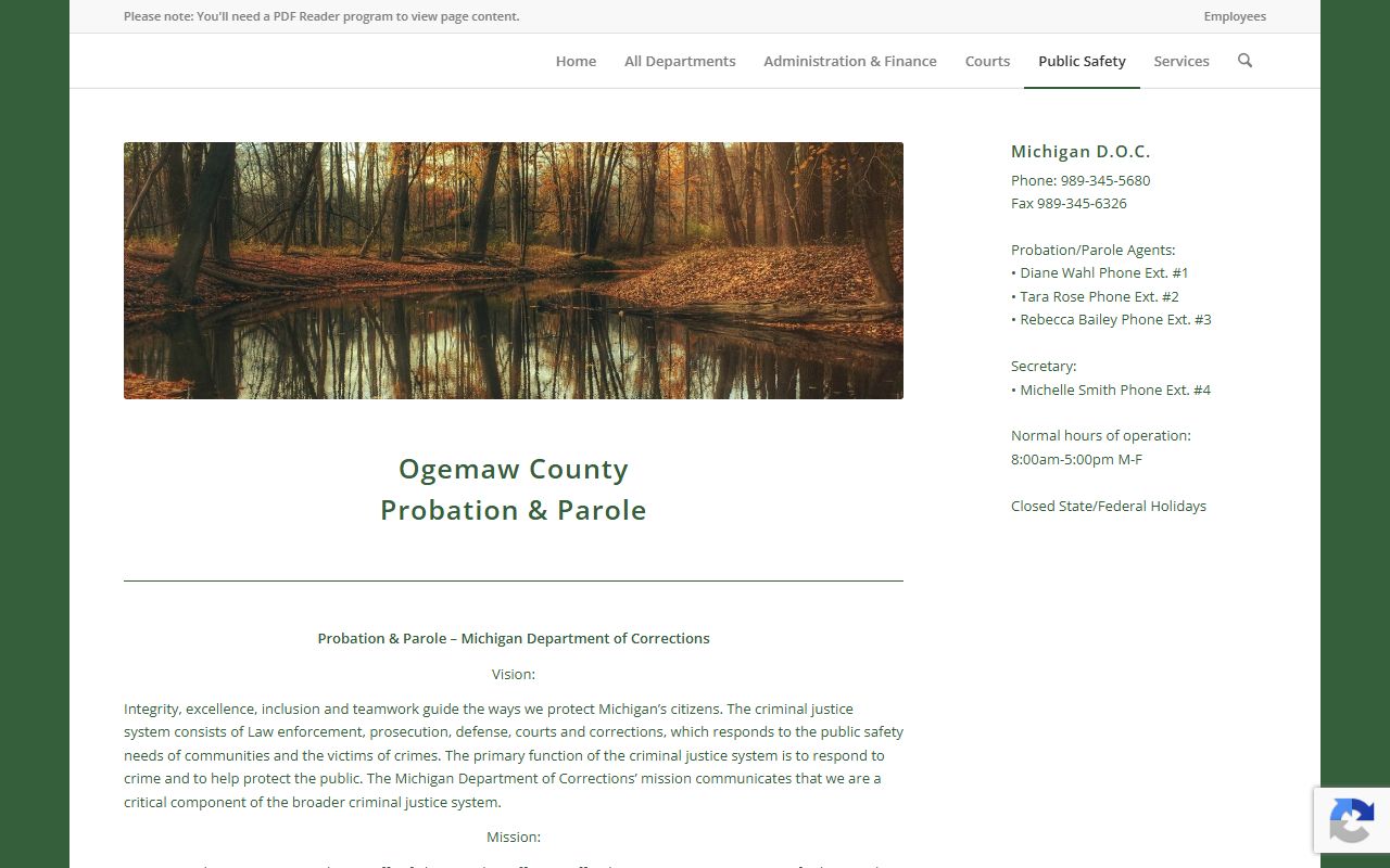 Ogemaw County probation and parole office for released inmates