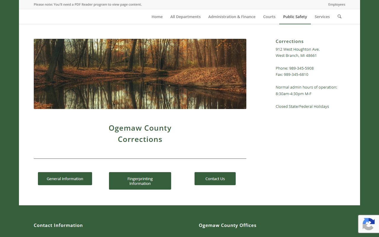 Ogemaw County Corrections jail inmate custody contact page