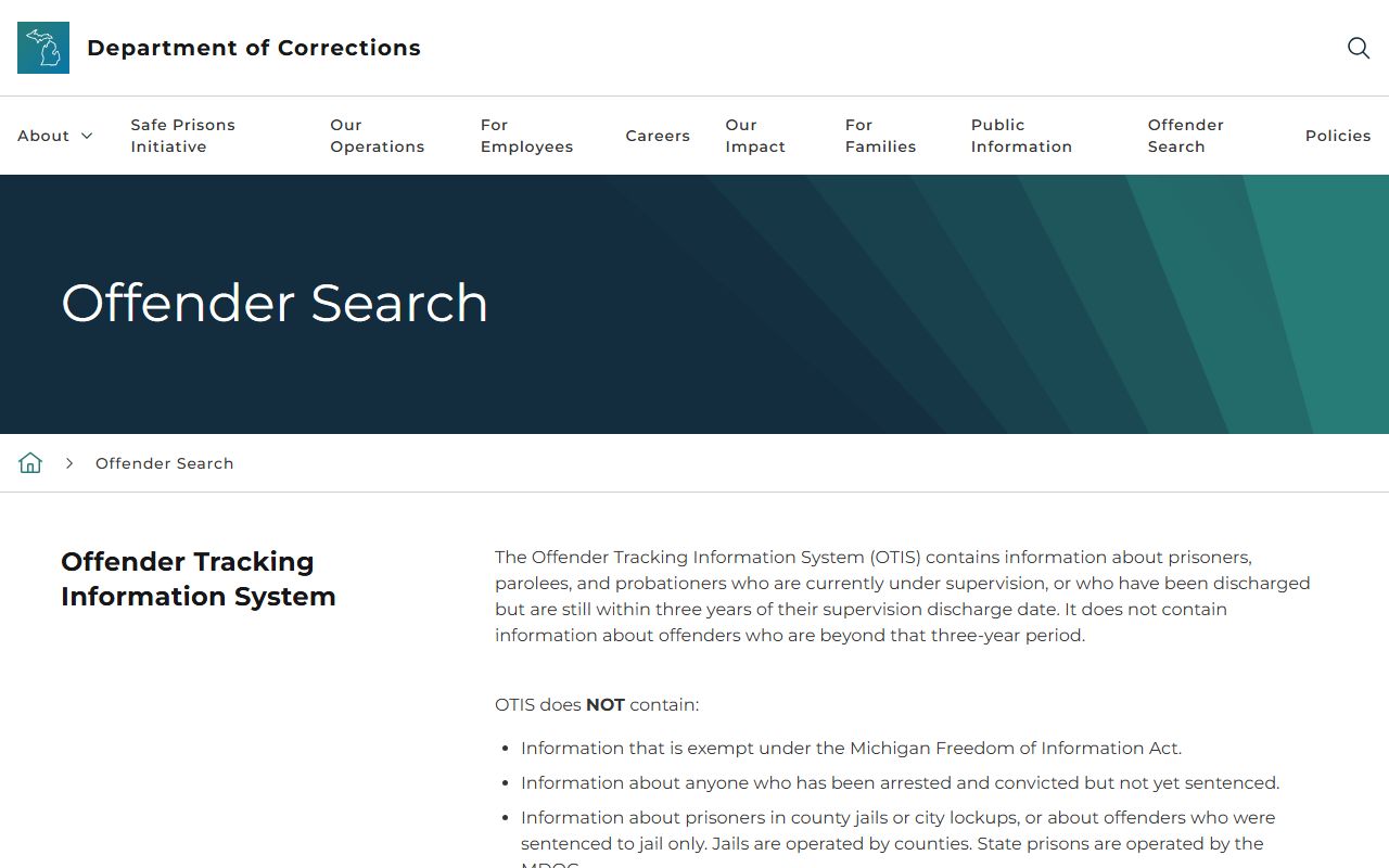 Ogemaw County inmate search using the MDOC OTIS information page