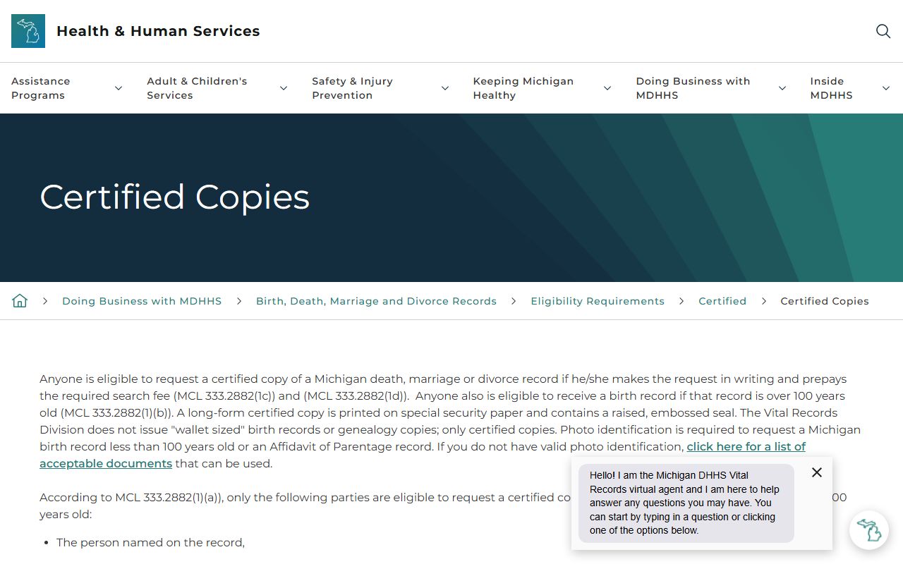 Ogemaw County marriage and divorce records certified copy eligibility guidance