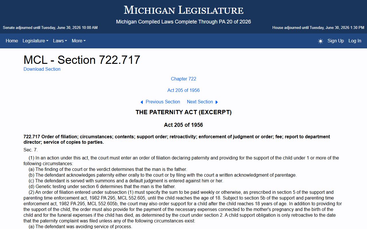 Michigan filiation statute tied to Ogemaw County probate and family court fees