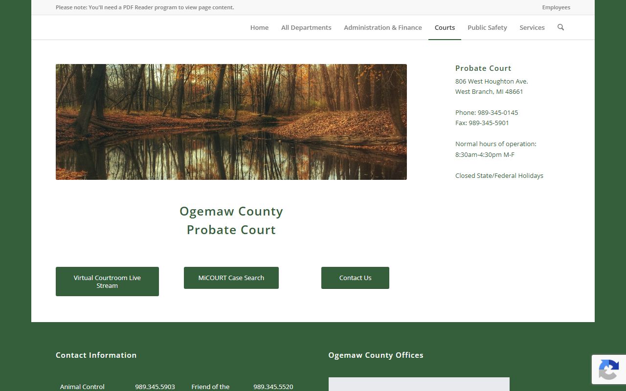 Ogemaw County probate records page for the county Probate Court