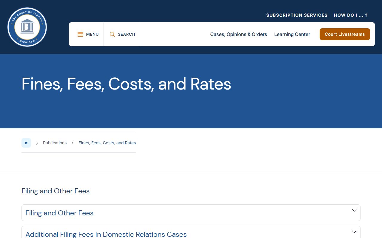 Michigan courts fines and fees schedule applied to Ogemaw County traffic records
