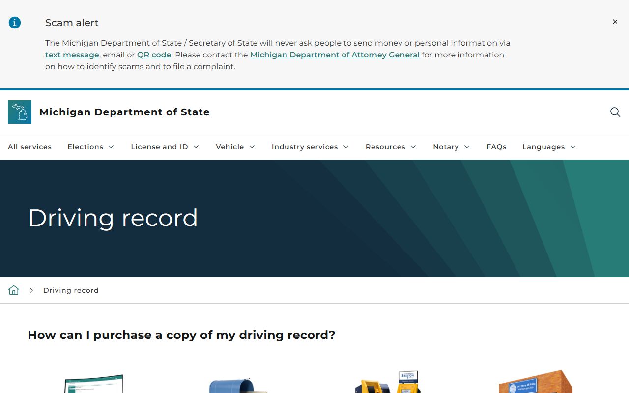 Michigan Secretary of State driving record page for Ogemaw County drivers